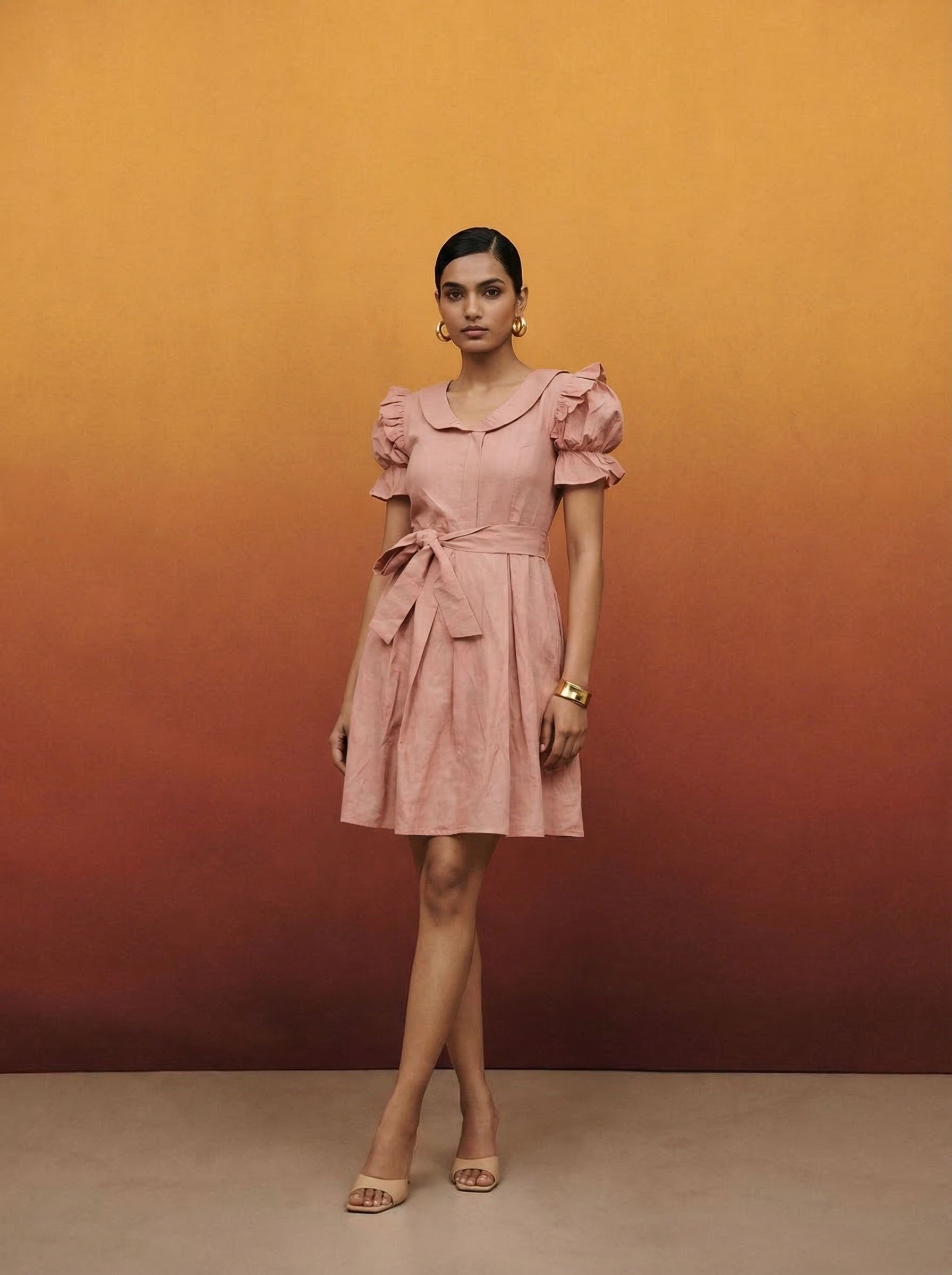 Pink Solid Designer Cotton Western Dress