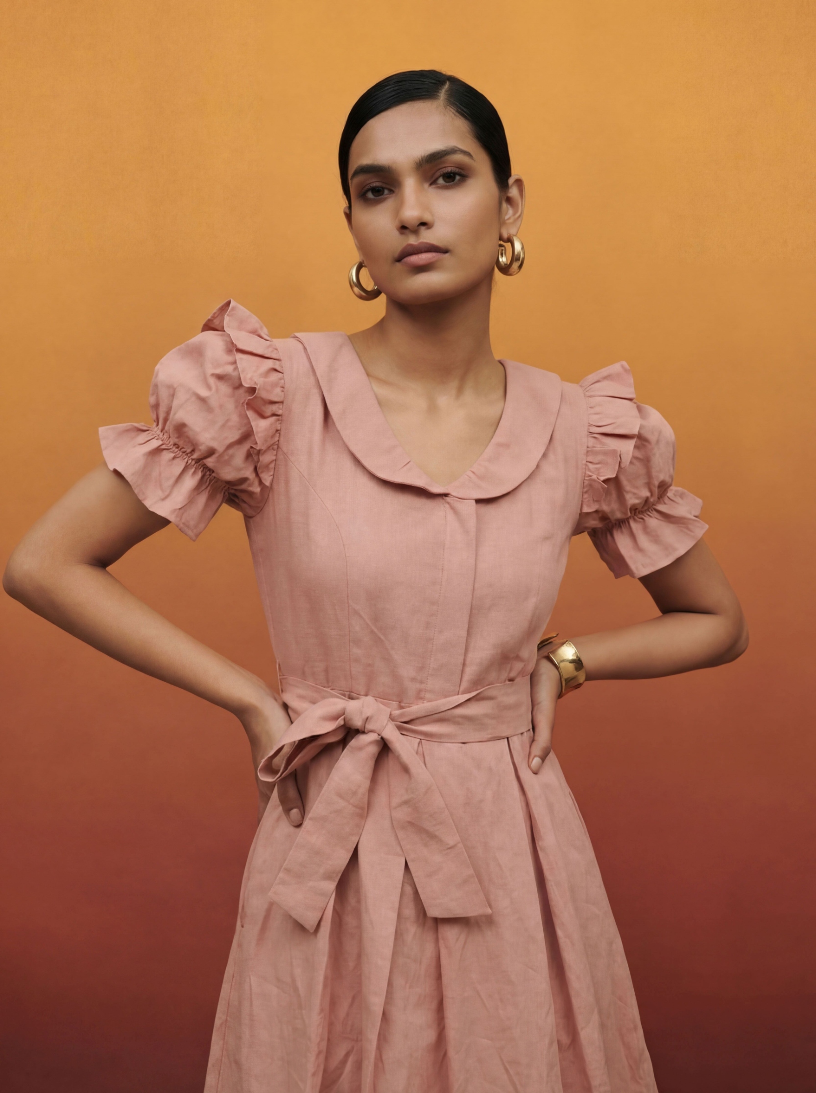 Pink Solid Designer Cotton Western Dress