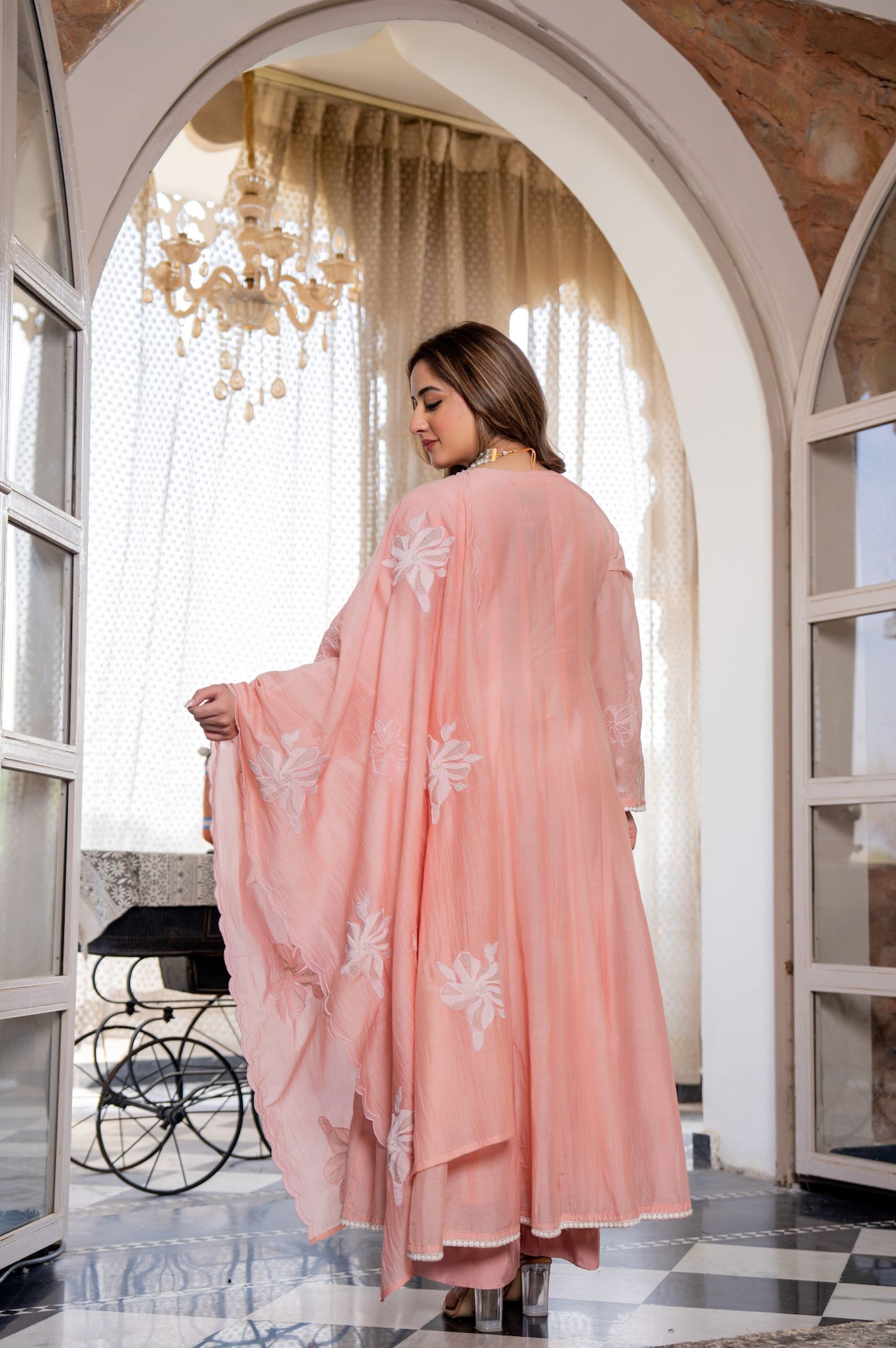 Pink Solid Embroidered Chanderi Straight Suit — alternate view