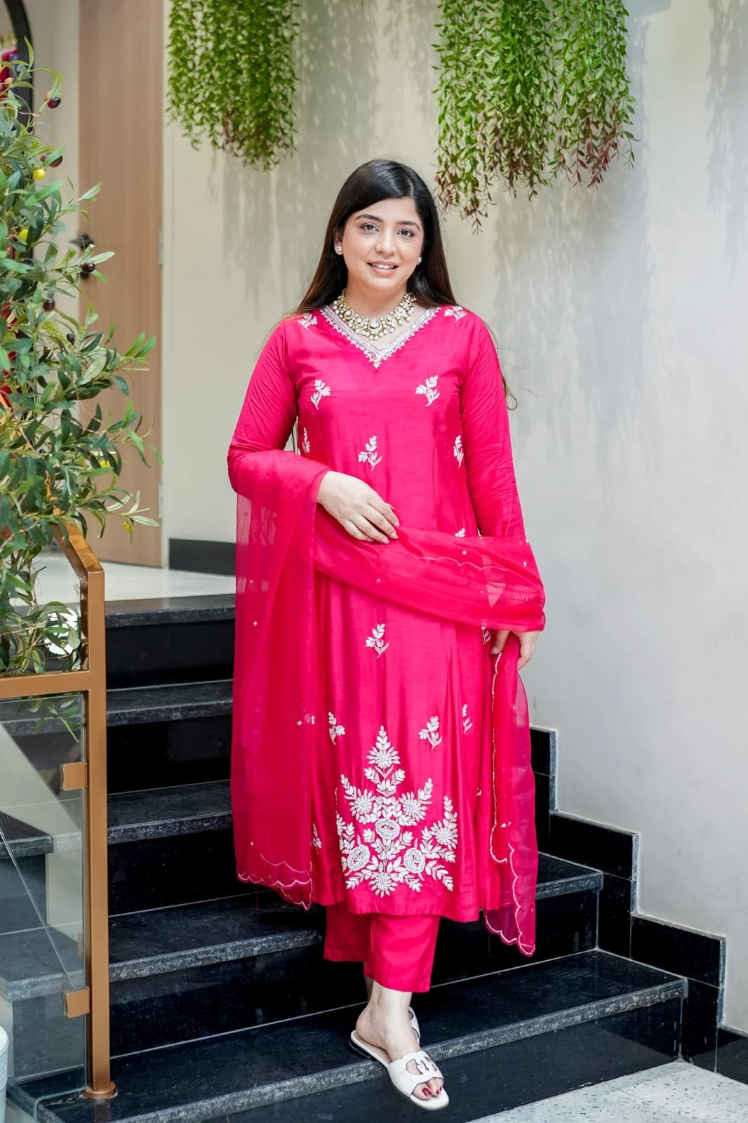 Pink Solid Muslin Salwar Suit