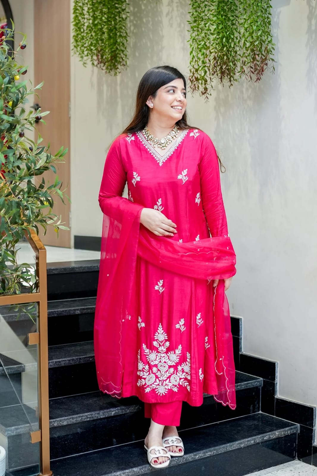 Pink Solid Muslin Salwar Suit