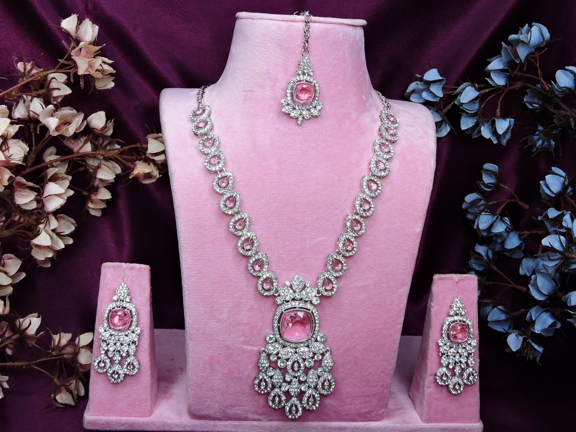 Pink Stone Alloy Necklace Set — alternate view