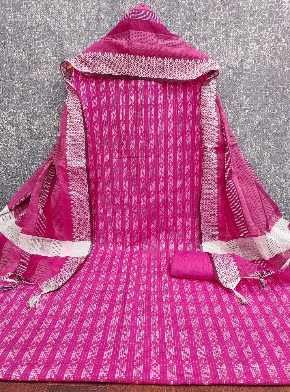 Pink Striped Weaving Cotton Straight Salwar Suit — alternate view