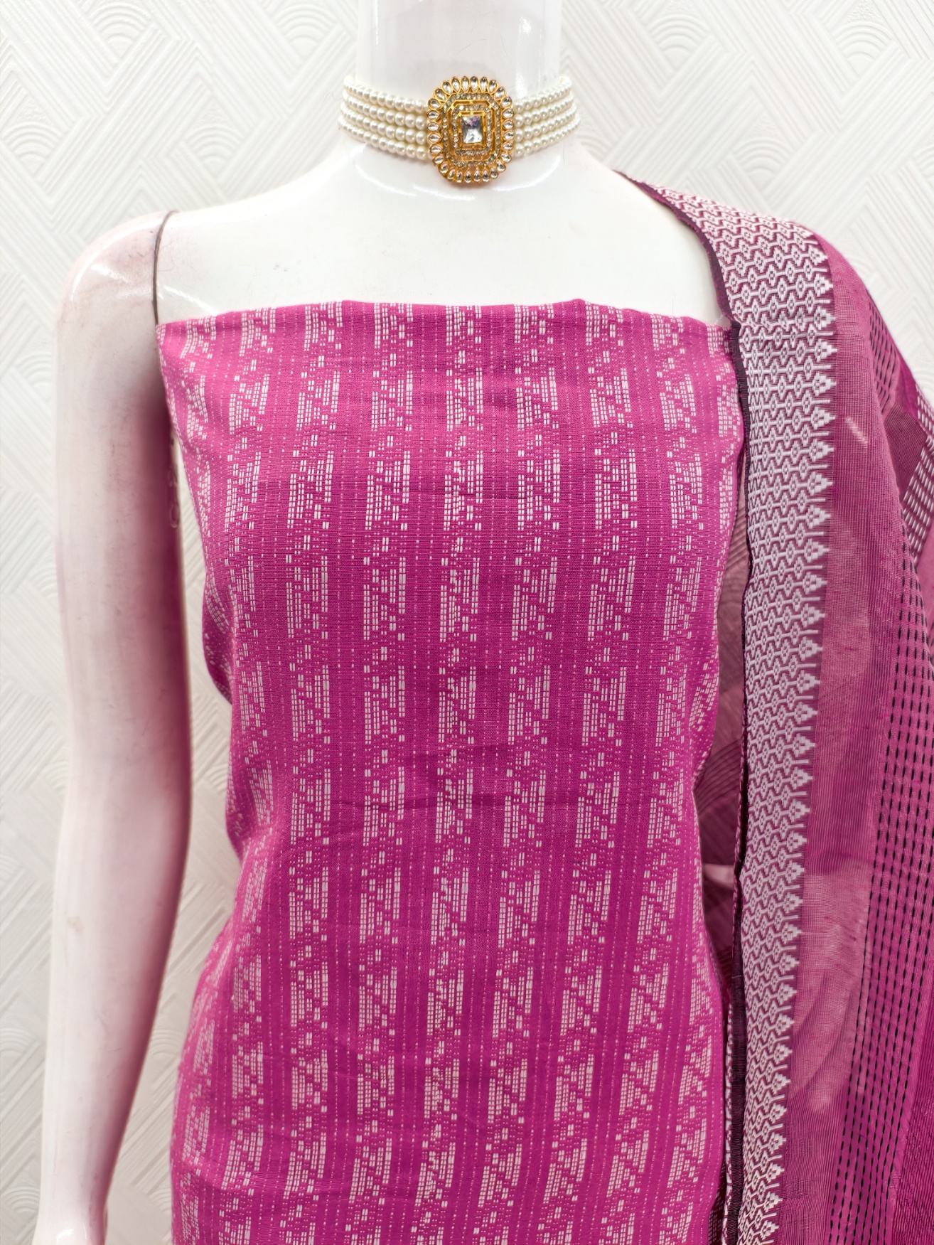 Pink Striped Weaving Cotton Straight Salwar Suit