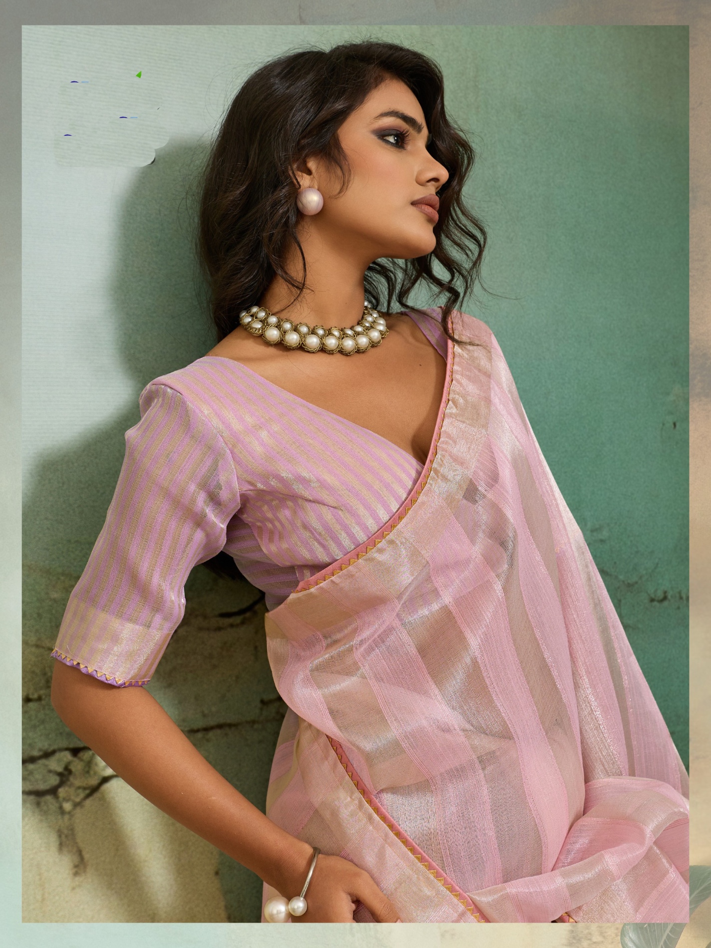 Pink Striped Zari Cotton Silk Saree