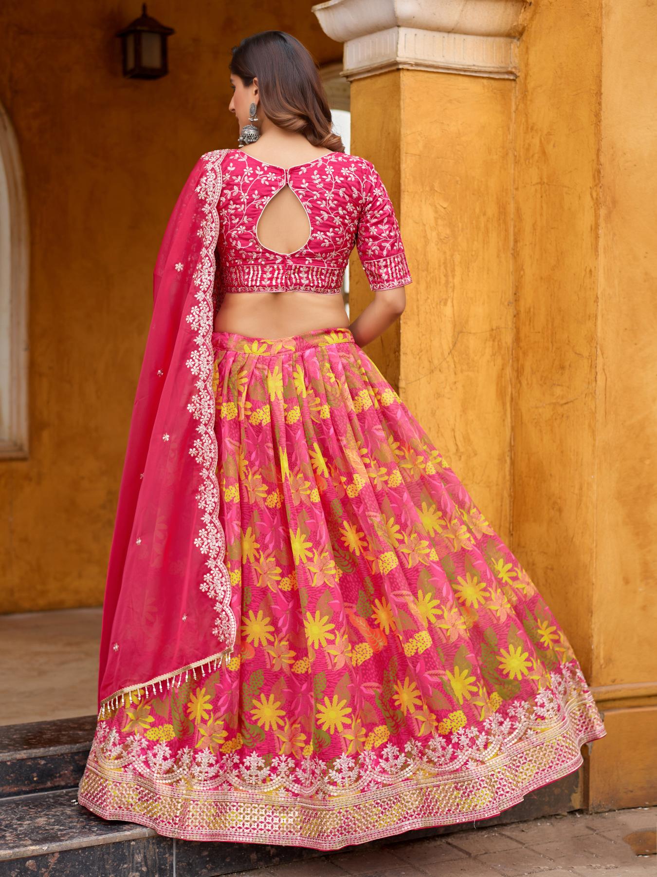 Pink Taby Silk Semi-Stitched Lehenga Choli
