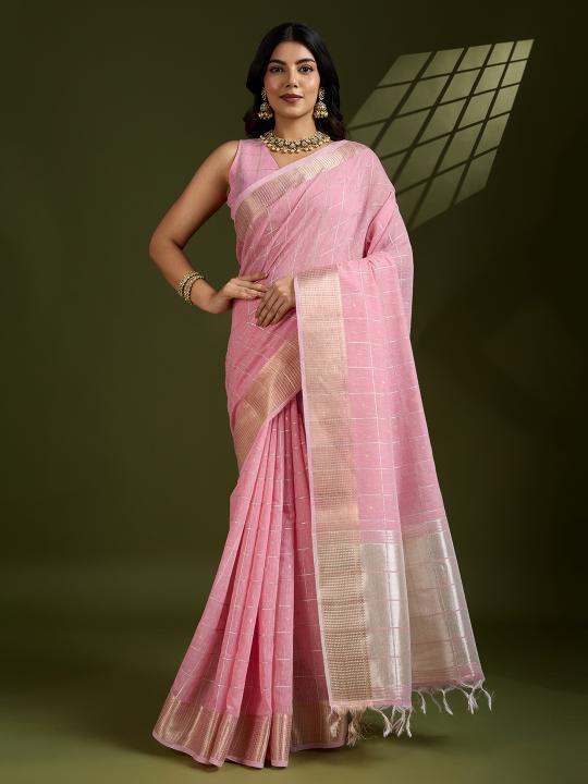 Pink Tissue Linen Silk Saree