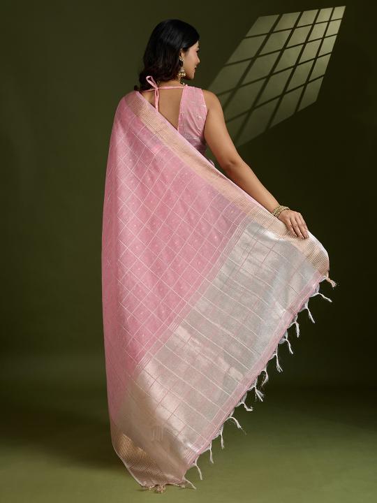Pink Tissue Linen Silk Saree — alternate view