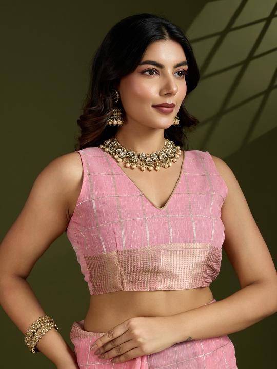 Pink Tissue Linen Silk Saree