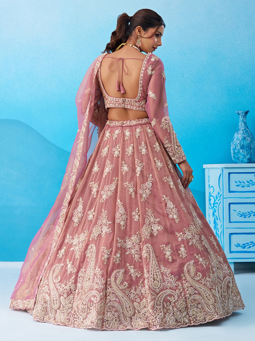 Pink Tissue Sequins Embroidered Festive Lehenga Choli — alternate view