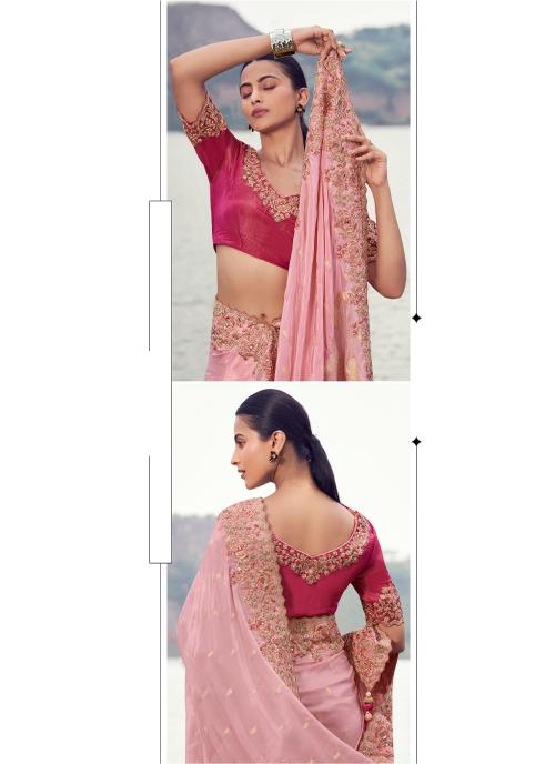 Pink Tissue Silk Saree with Heavy Embroidery — alternate view
