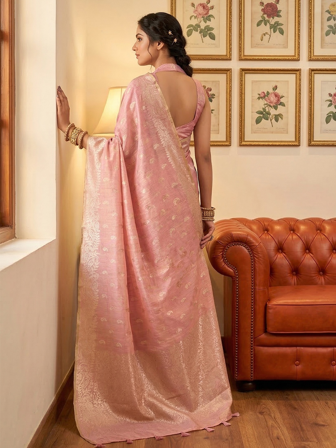 Pink Tissue Silk Woven Designer Saree — alternate view