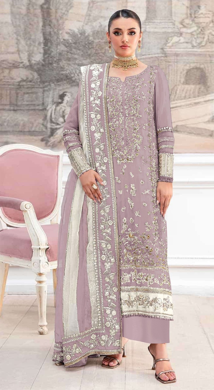 Pink Traditional Embroidered Crunchy Silk Salwar Suit