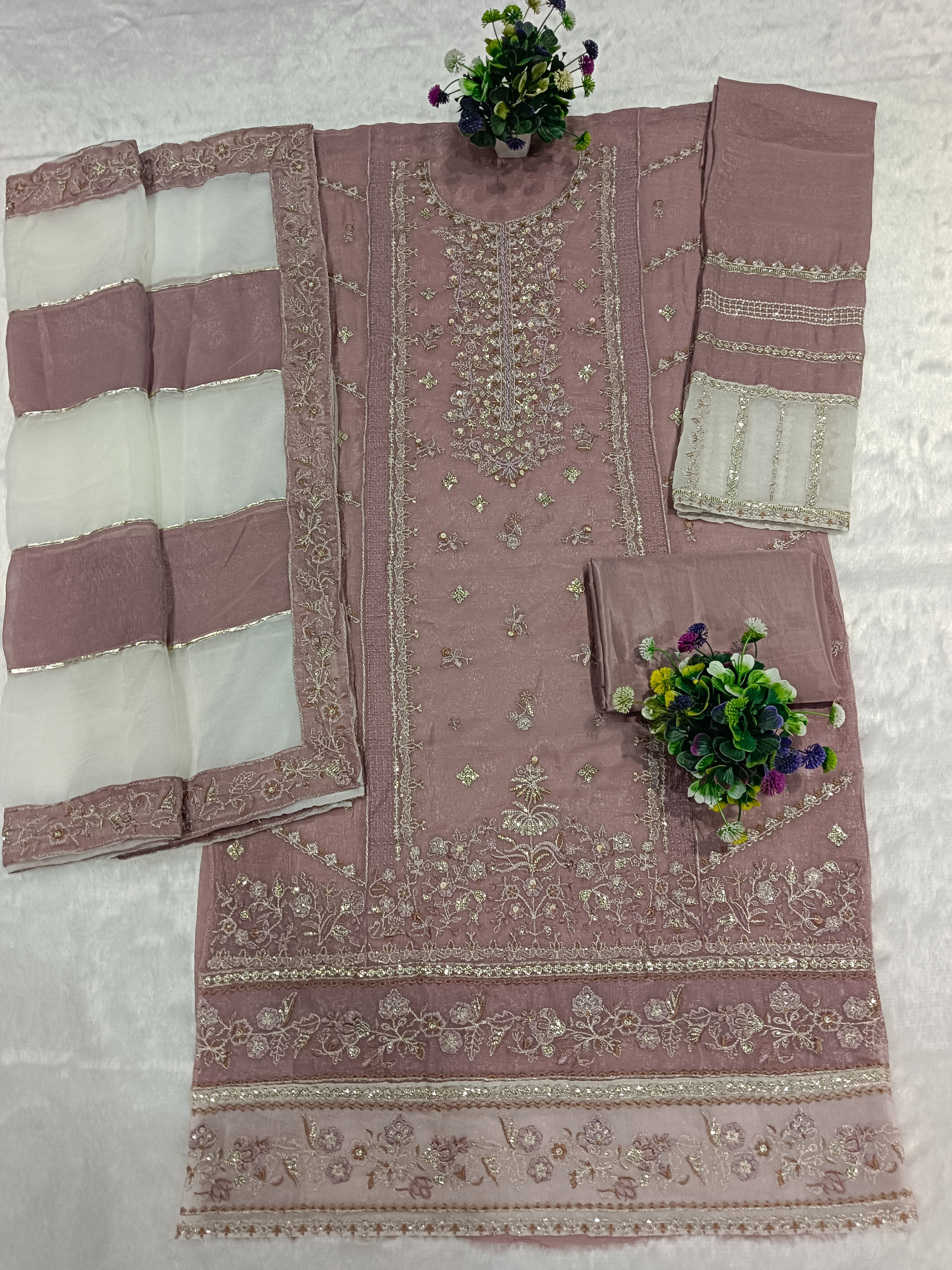 Pink Traditional Embroidered Crunchy Silk Salwar Suit