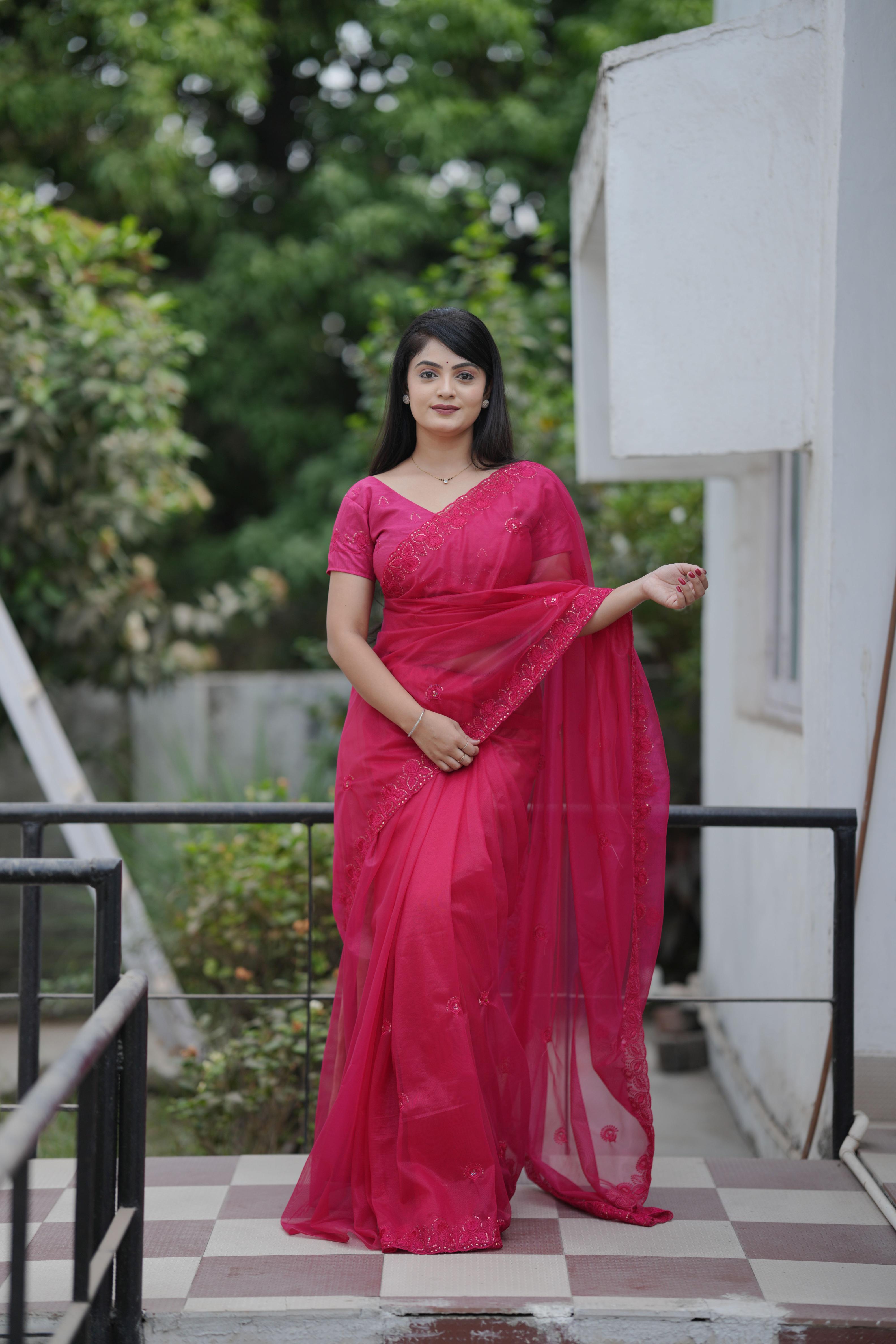 Pink Twill Net Saree