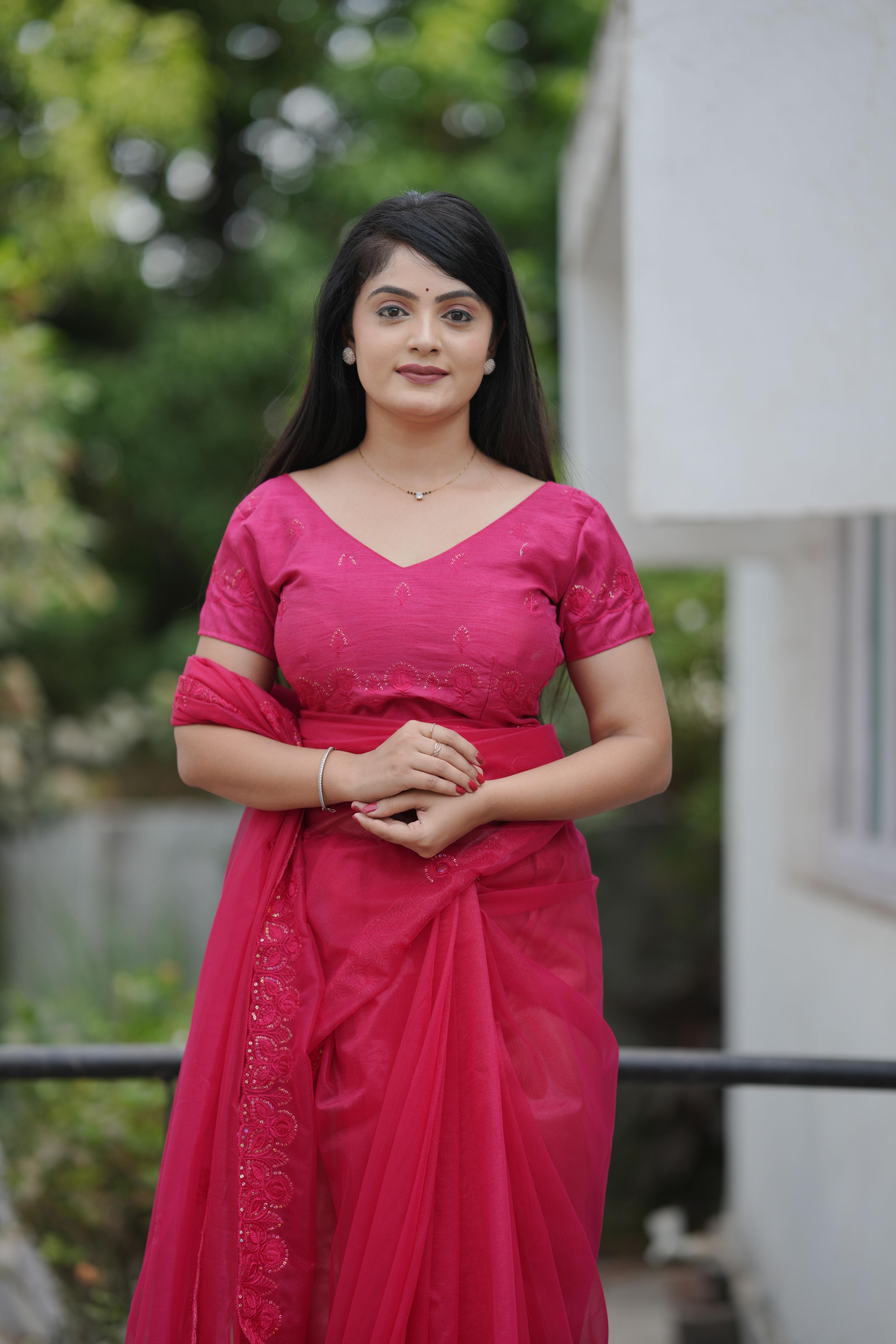 Pink Twill Net Saree