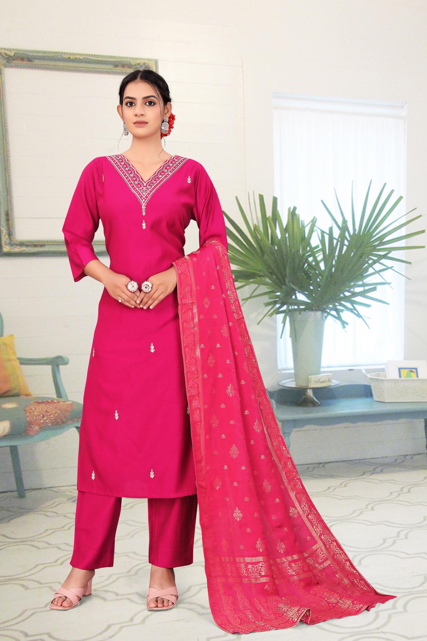 Pink Vatican Foil Print Embellished Salwar Suit