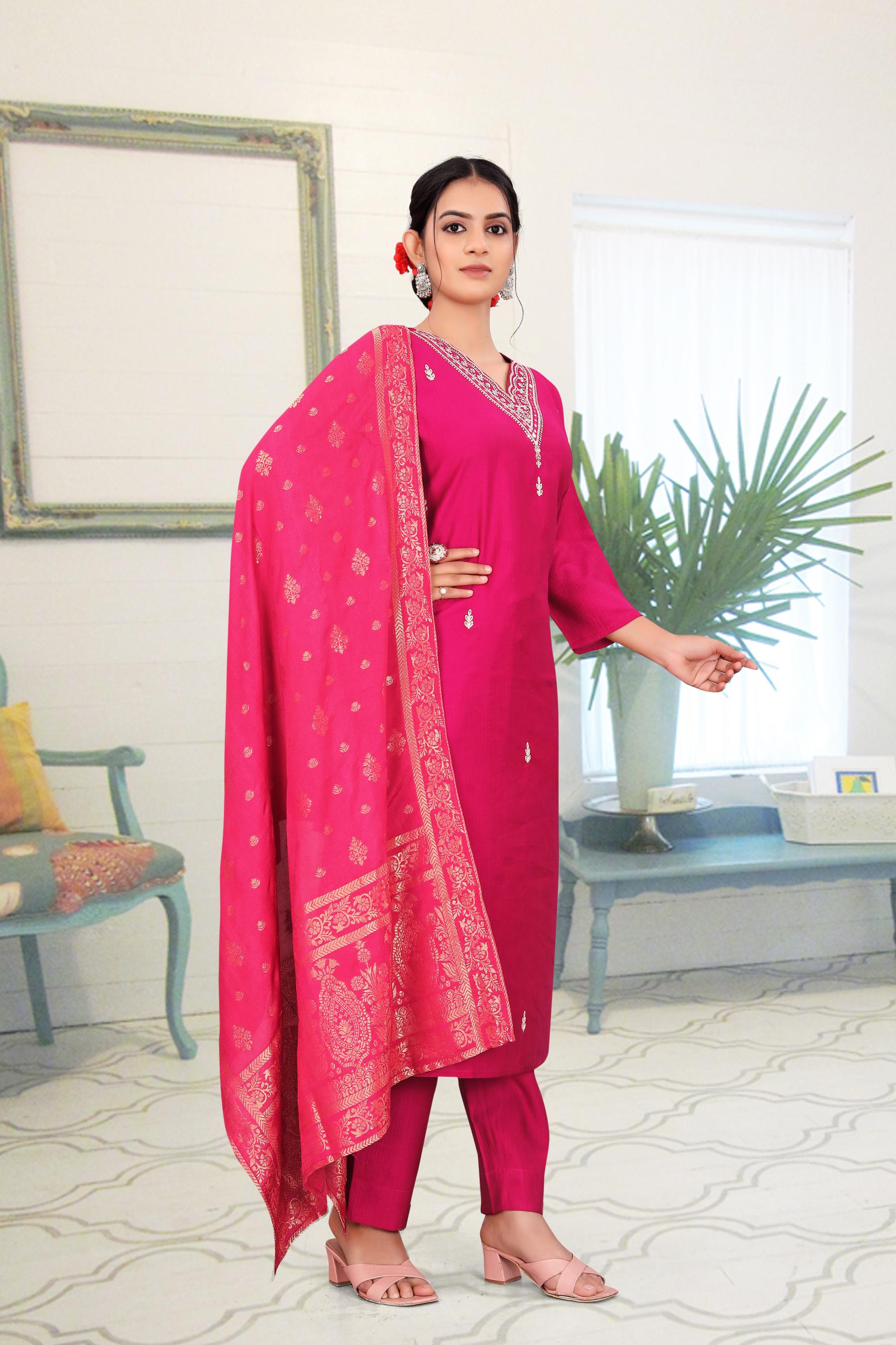 Pink Vatican Foil Print Embellished Salwar Suit