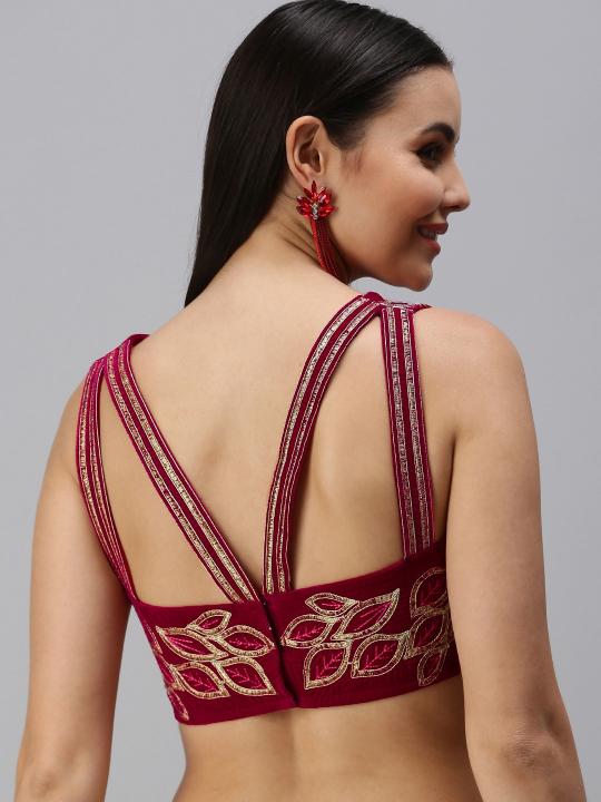 Pink Velvet Embroidered Readymade Blouse — alternate view