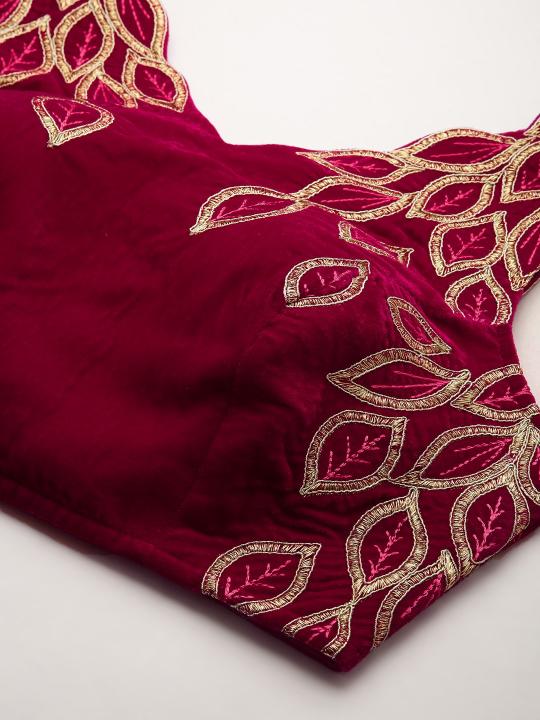 Pink Velvet Embroidered Readymade Blouse