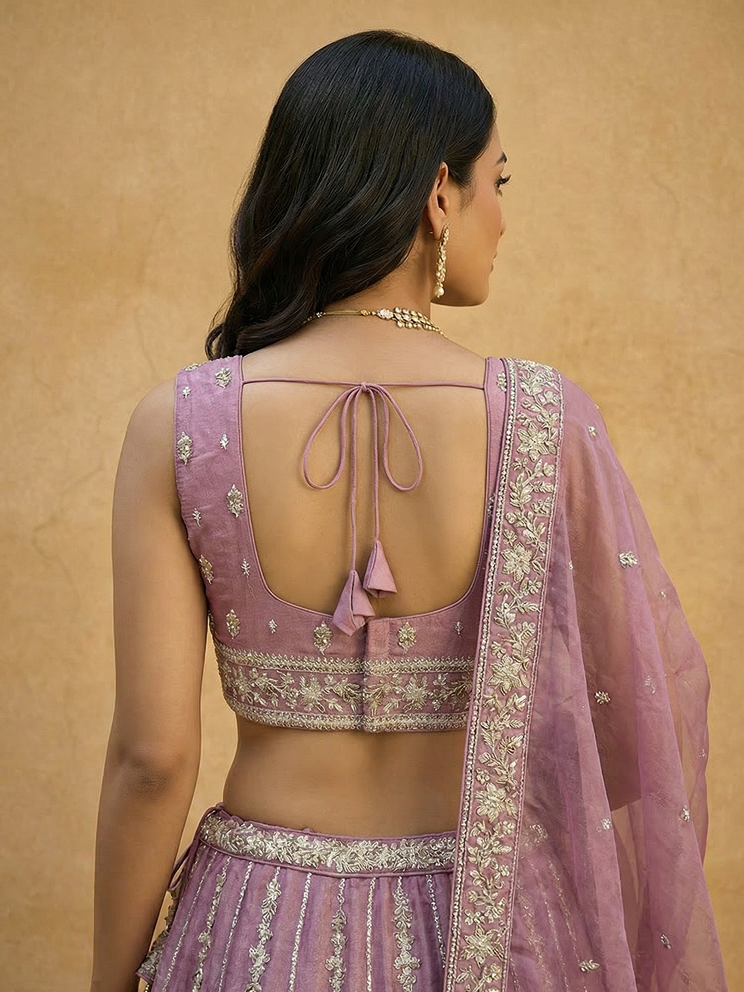 Pink Vertical Floral Sequin Chiffon Lehenga Choli — alternate view