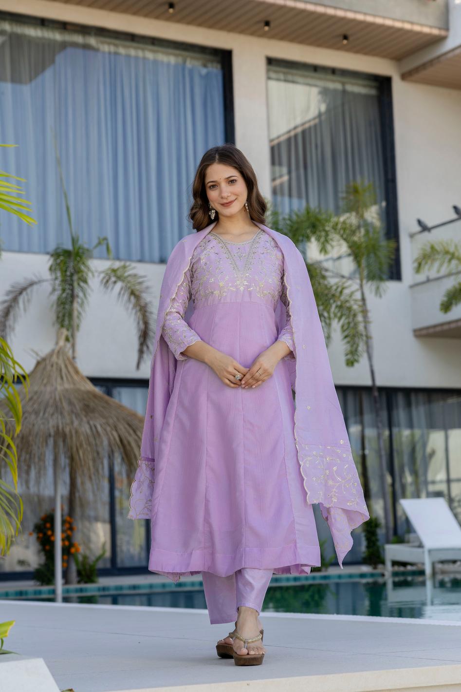 Pink Vichitra Silk Embroidered Salwar Suit