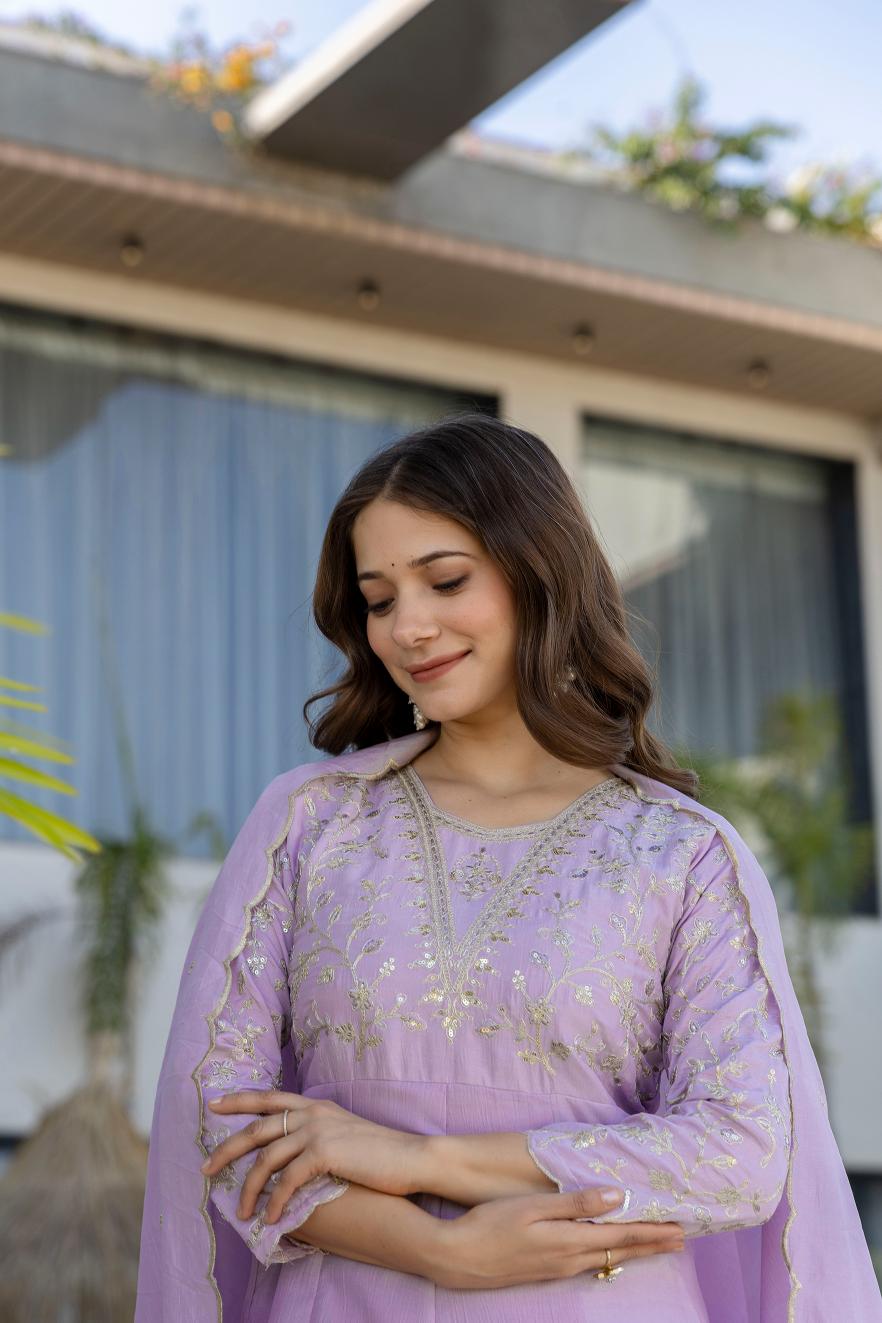 Pink Vichitra Silk Embroidered Salwar Suit