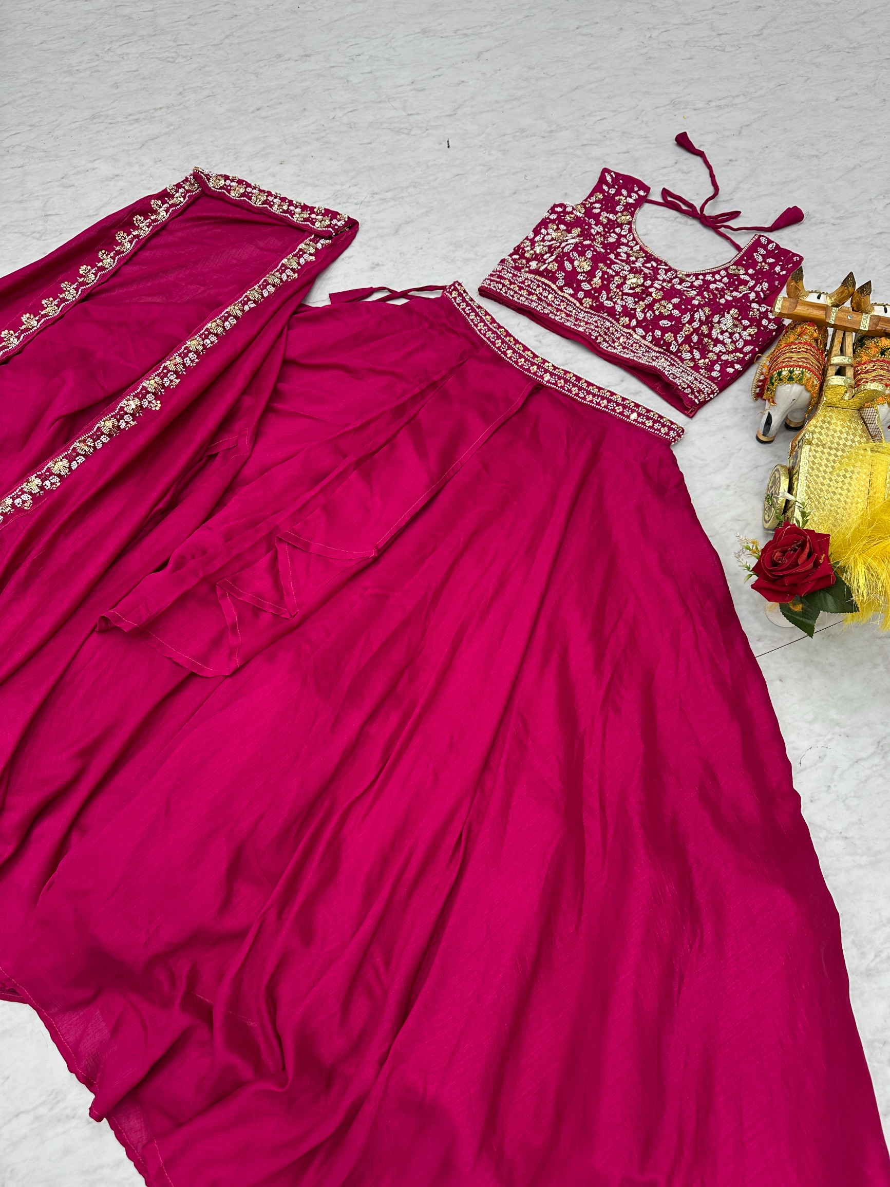 Pink Vichitra Silk Heavy Embroidered Indo Western Lehenga Choli