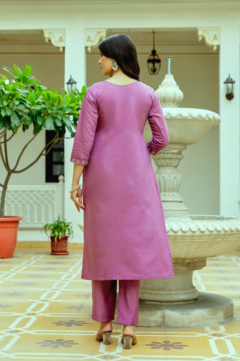Pink Viscose Chanderi Readymade Suits — alternate view