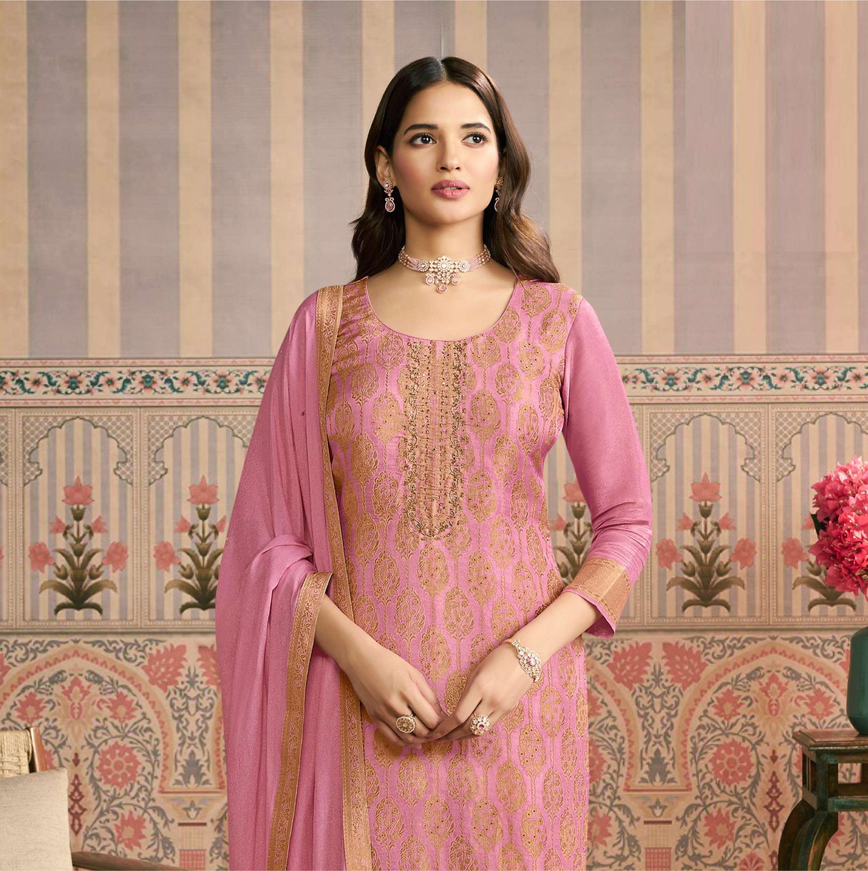 Pink Viscose Jacquard Salwar Suit — alternate view