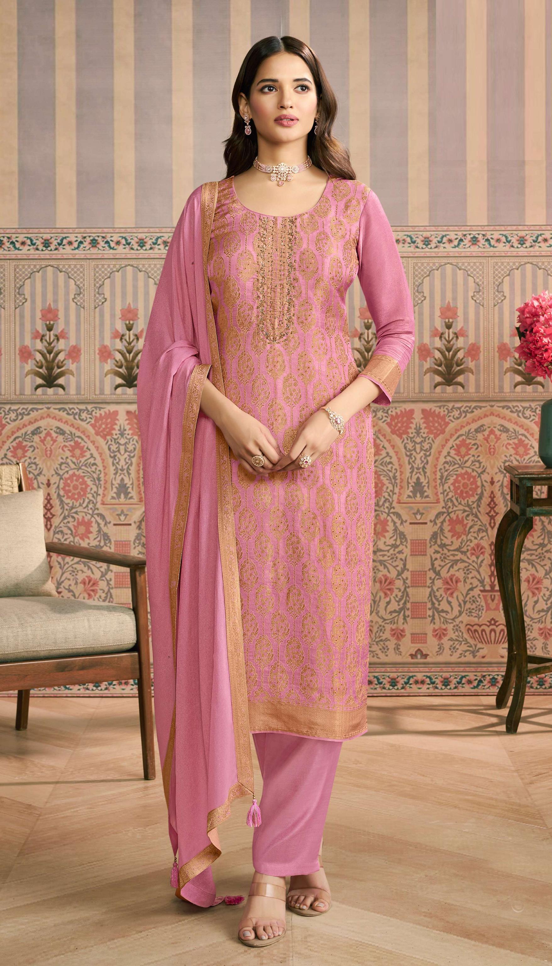 Pink Viscose Jacquard Salwar Suit