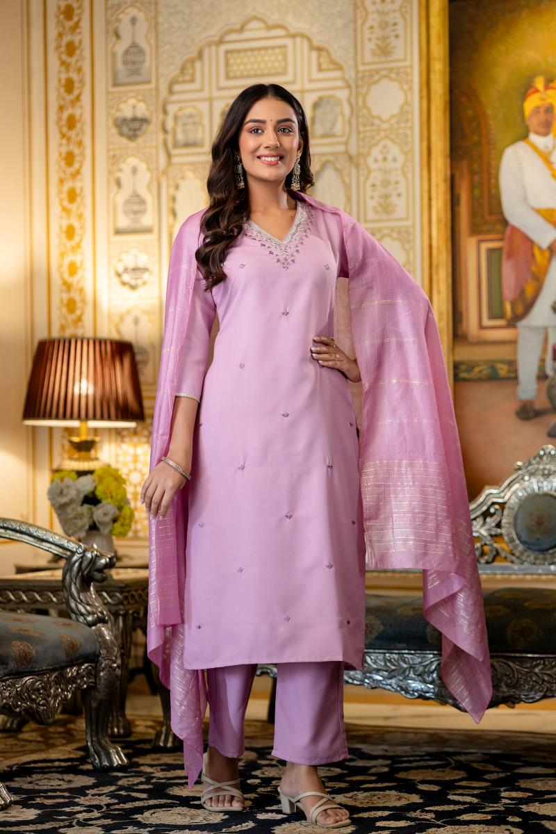 Pink Viscose Rayon Embroidered Salwar Suit