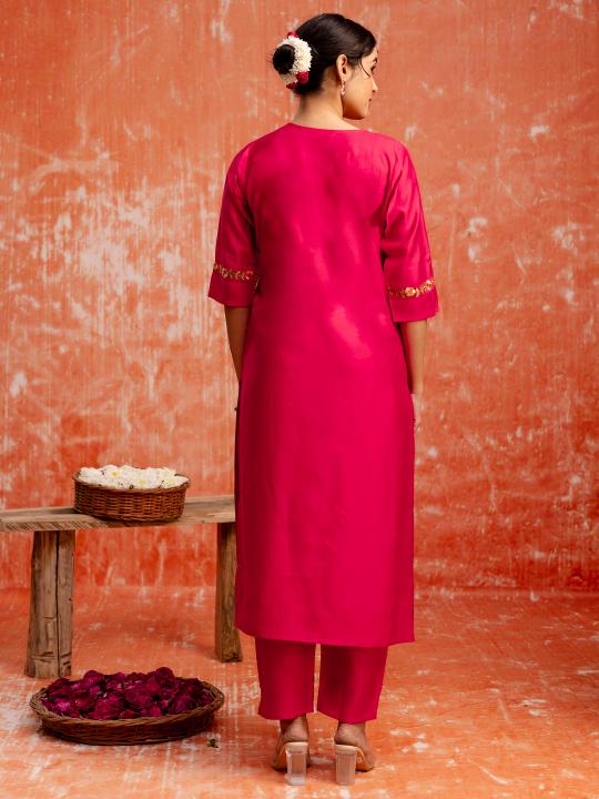 Pink Viscose Rayon Readymade Suit with dupatta — alternate view