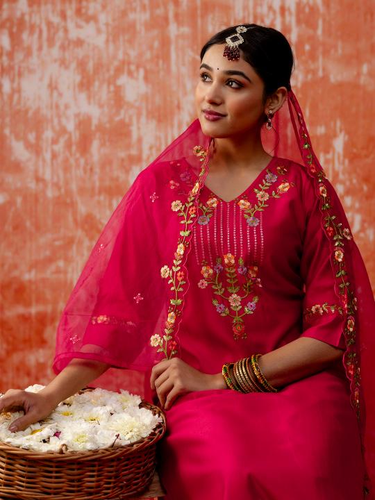 Pink Viscose Rayon Readymade Suit with dupatta