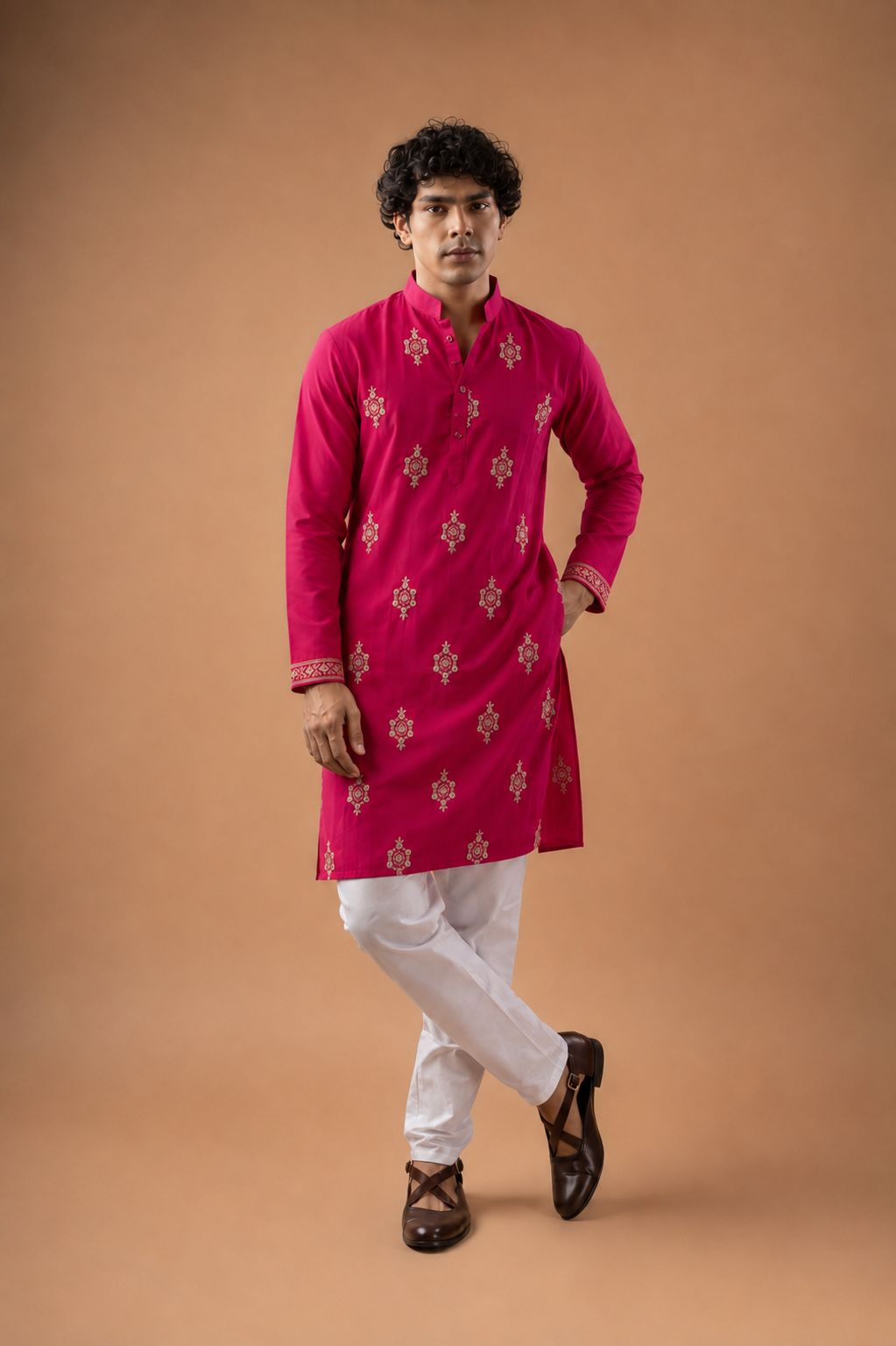 Pink Viscose Silk Embroidered Kurta Pyjama