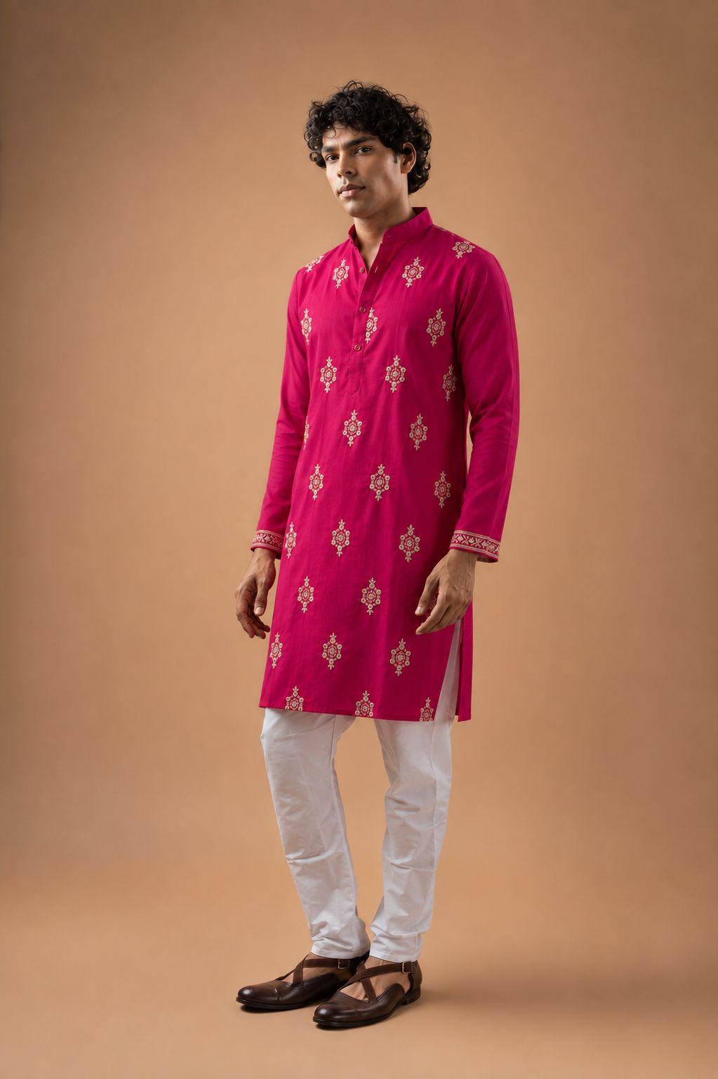 Pink Viscose Silk Embroidered Kurta Pyjama — alternate view