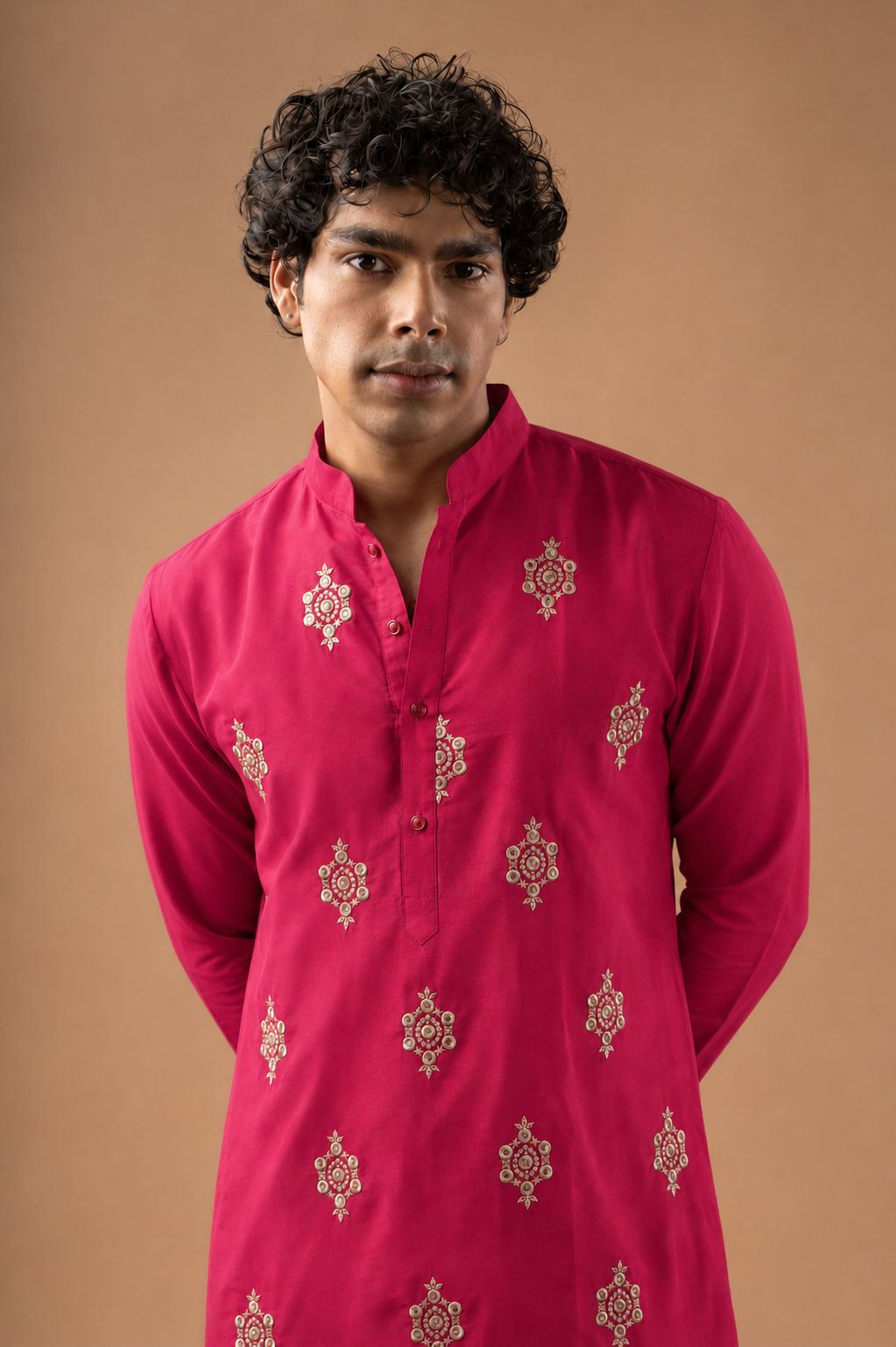 Pink Viscose Silk Embroidered Kurta Pyjama