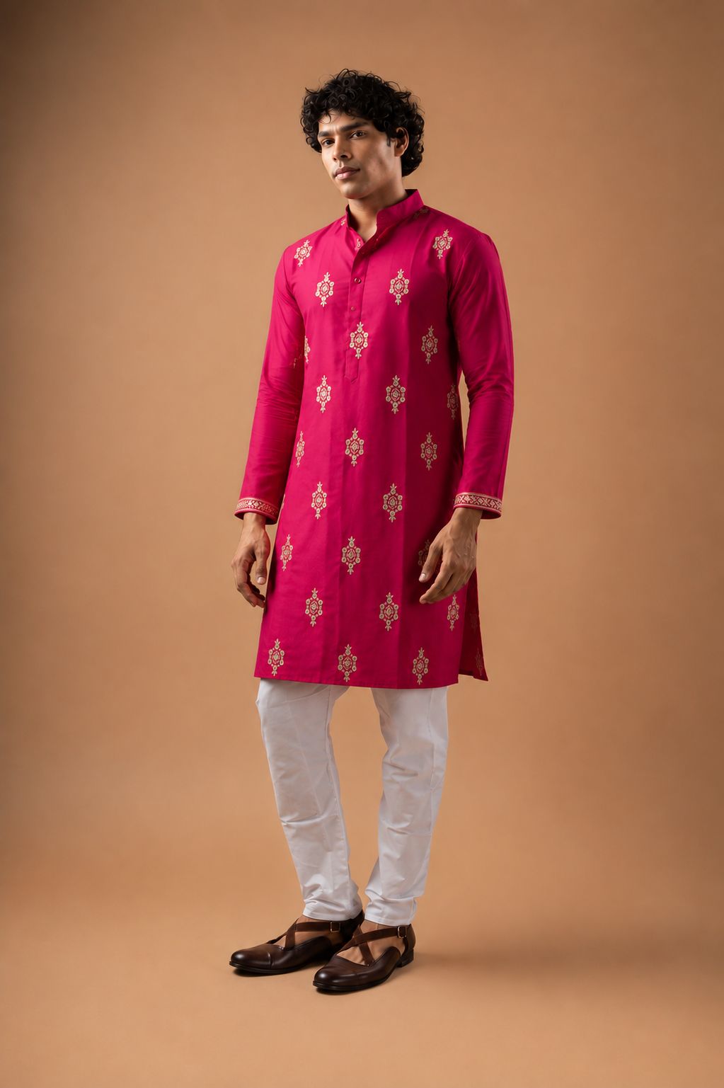 Pink Viscose Silk Embroidered Kurta Pyjama