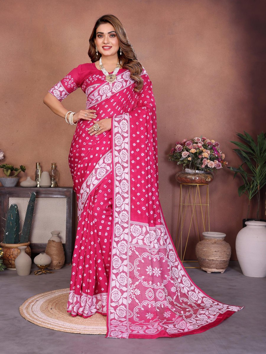 Pink Viscose Silk Printed Saree