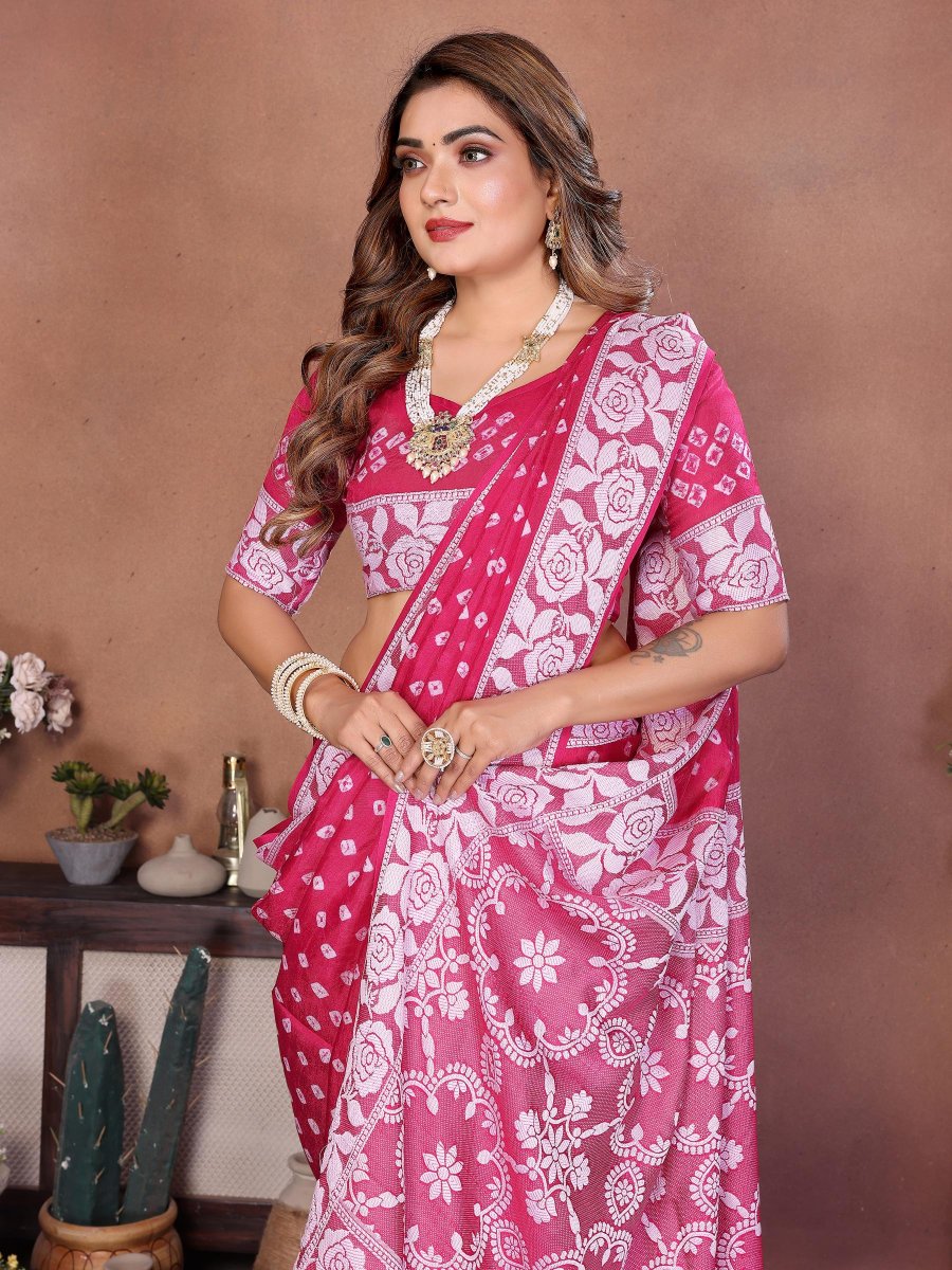 Pink Viscose Silk Printed Saree