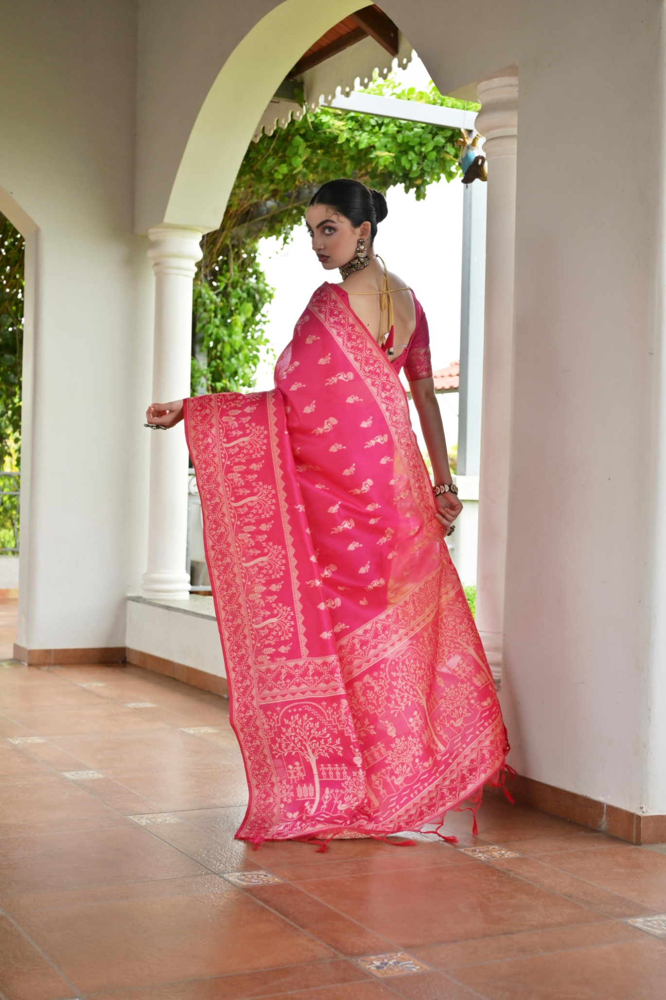 Pink Warli Woven Banglori Silk Saree — alternate view