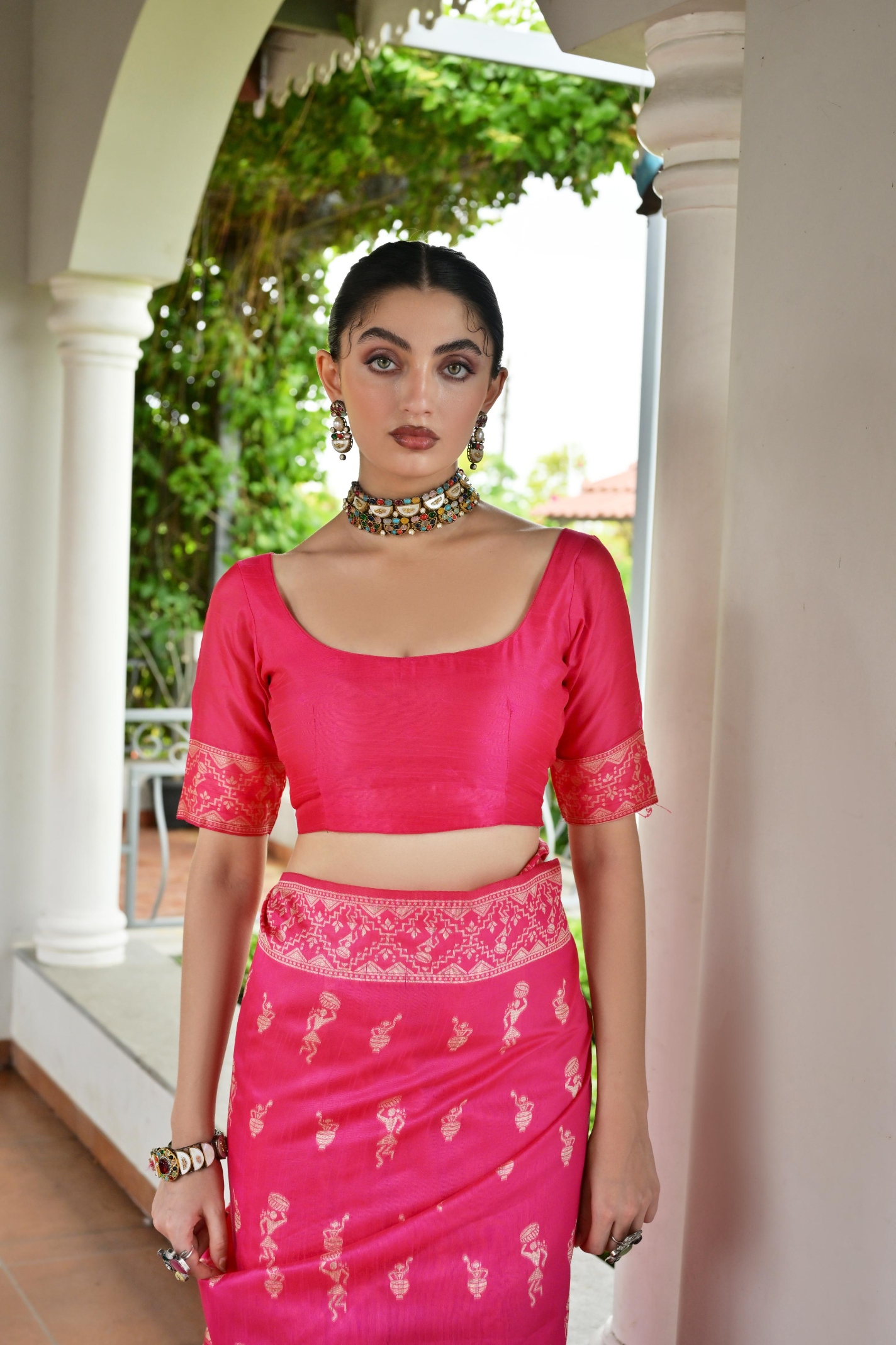 Pink Warli Woven Banglori Silk Saree