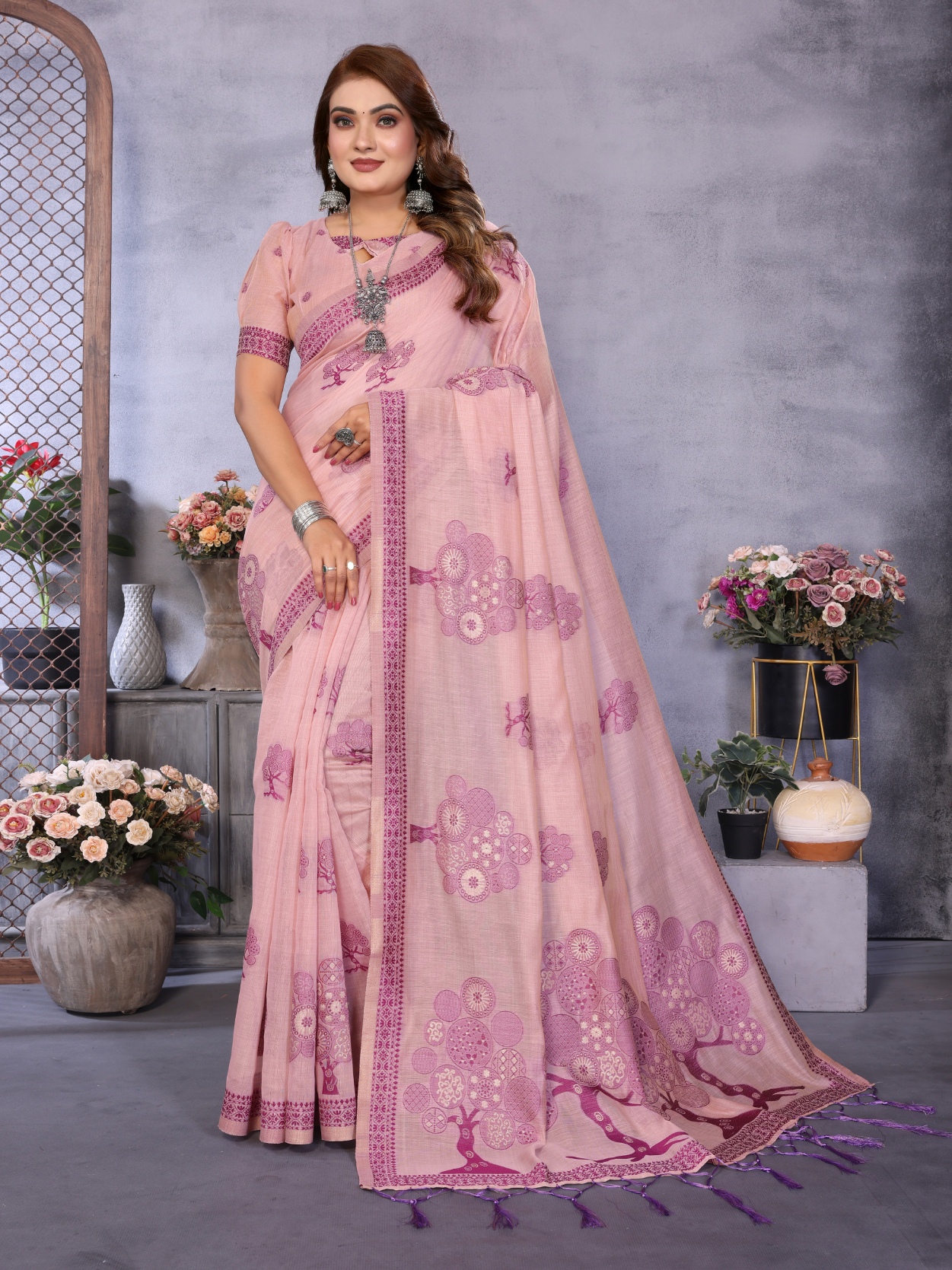 Pink Weaving Designer Spun Cotton Saree
