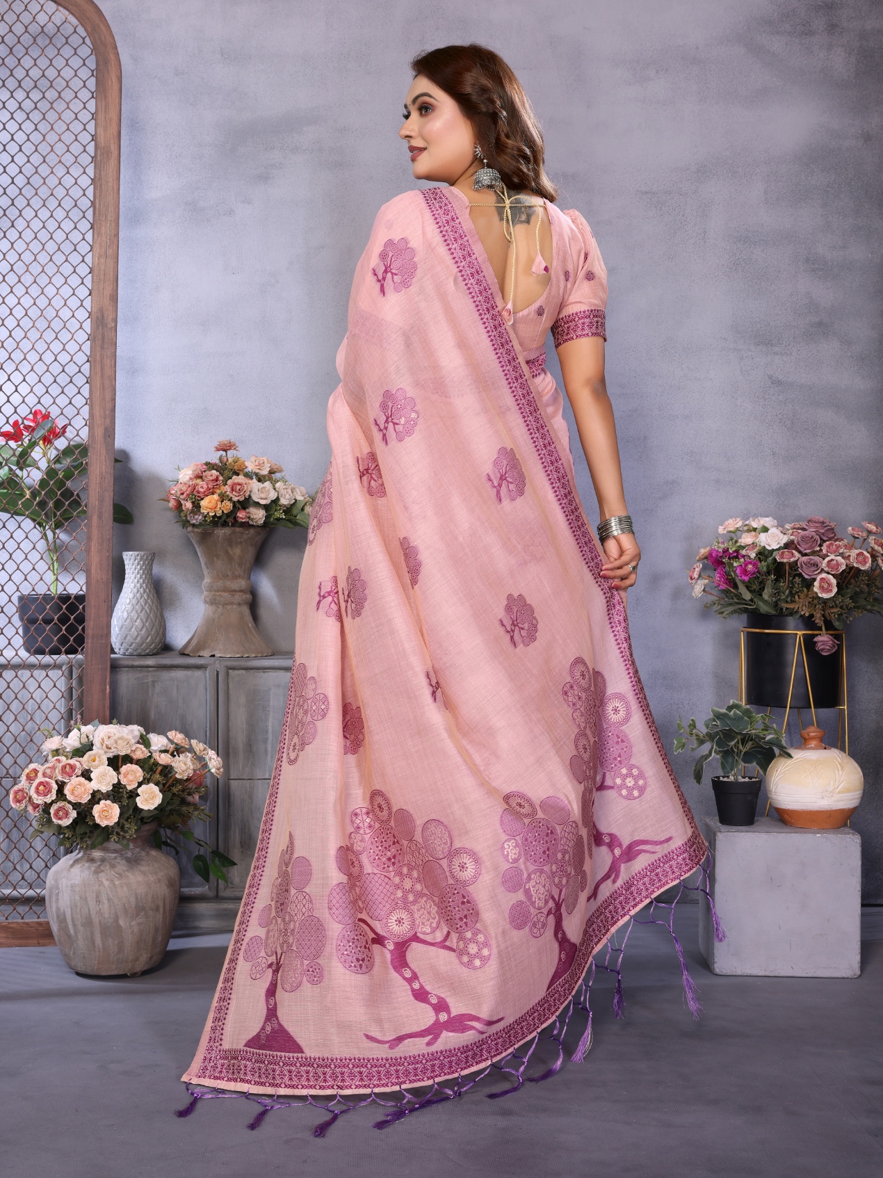 Pink Weaving Designer Spun Cotton Saree — alternate view