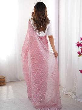 Pink White Jimmy Choo Designer Embroidery Work Saree — alternate view