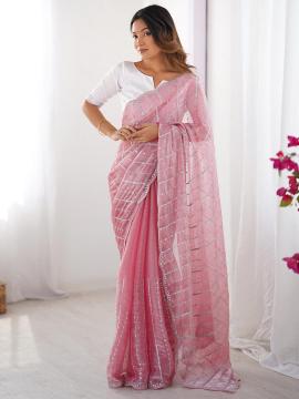 Pink White Jimmy Choo Designer Embroidery Work Saree