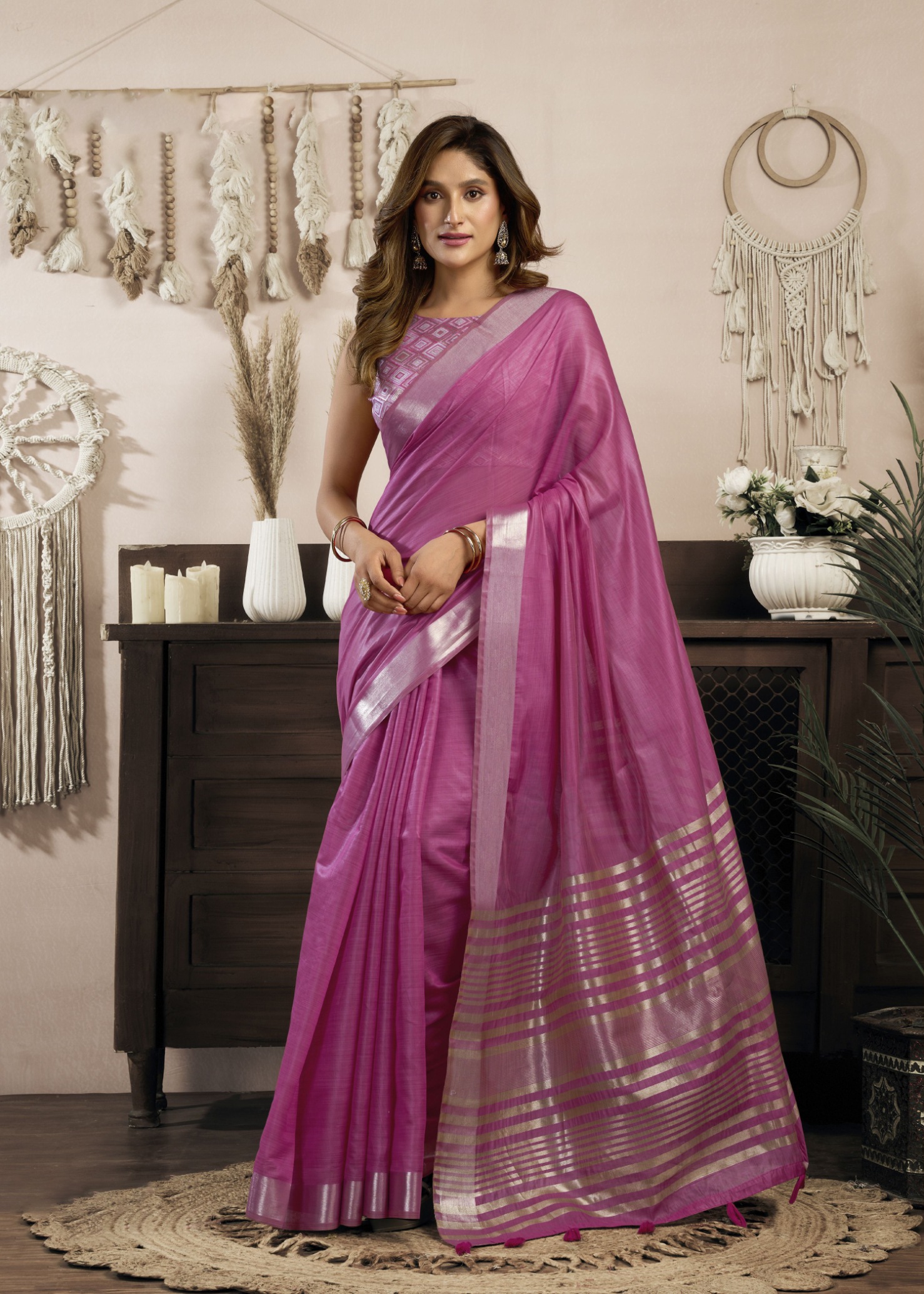 Pink Woven Designer Khadi Cotton Saree
