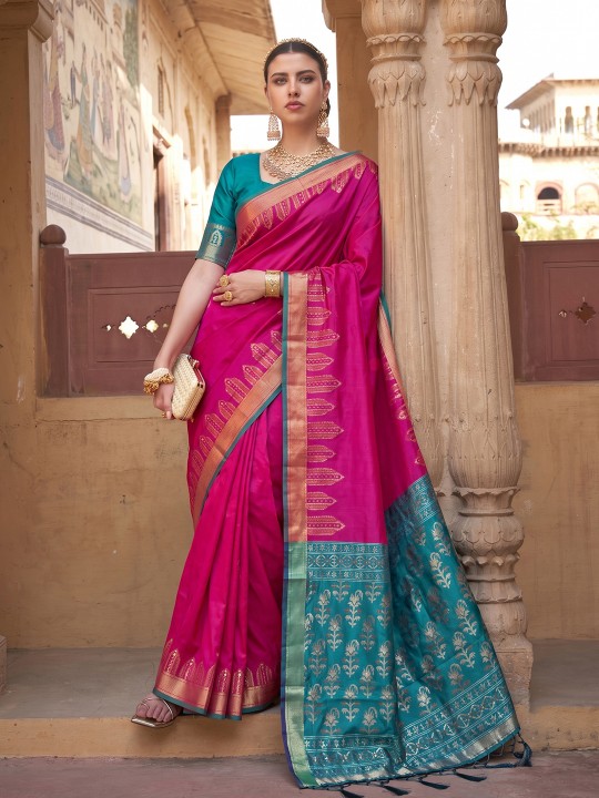 Pink Woven Designer Soft Silk Saree