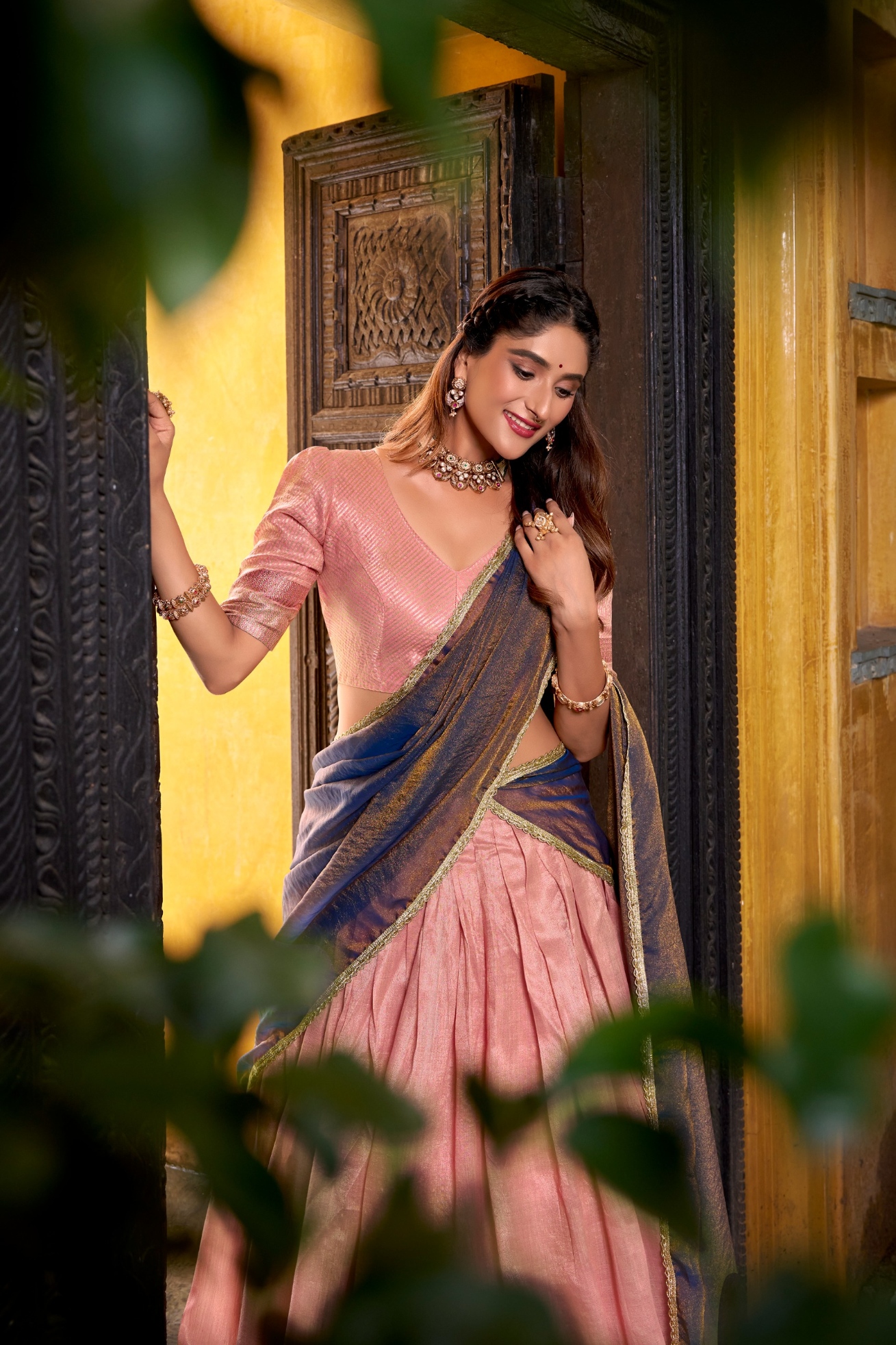 Pink Woven Dupion Silk Lehenga Choli — alternate view