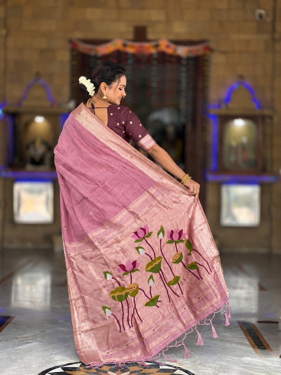 Pink Woven Meenakari Cotton Silk Saree — alternate view